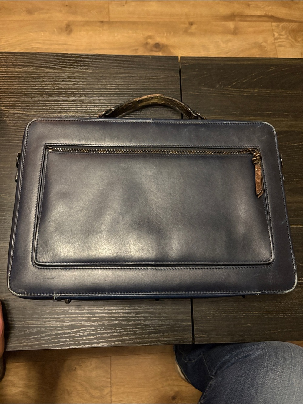 Ted Baker Navy & Brown Leather Laptop Briefcase - Picture 4 of 12